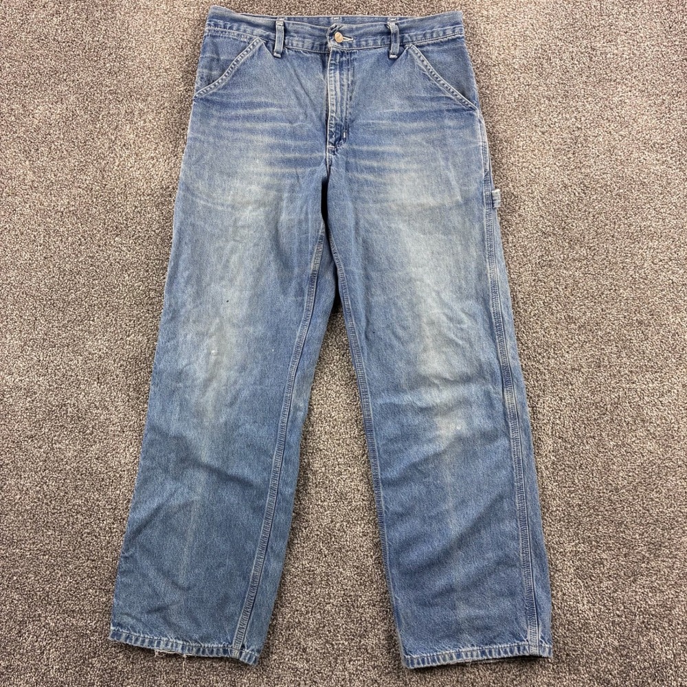 Vintage Carhartt Carpenter Jeans Mens 32x30 Light Wash Denim Dungaree B13 DST